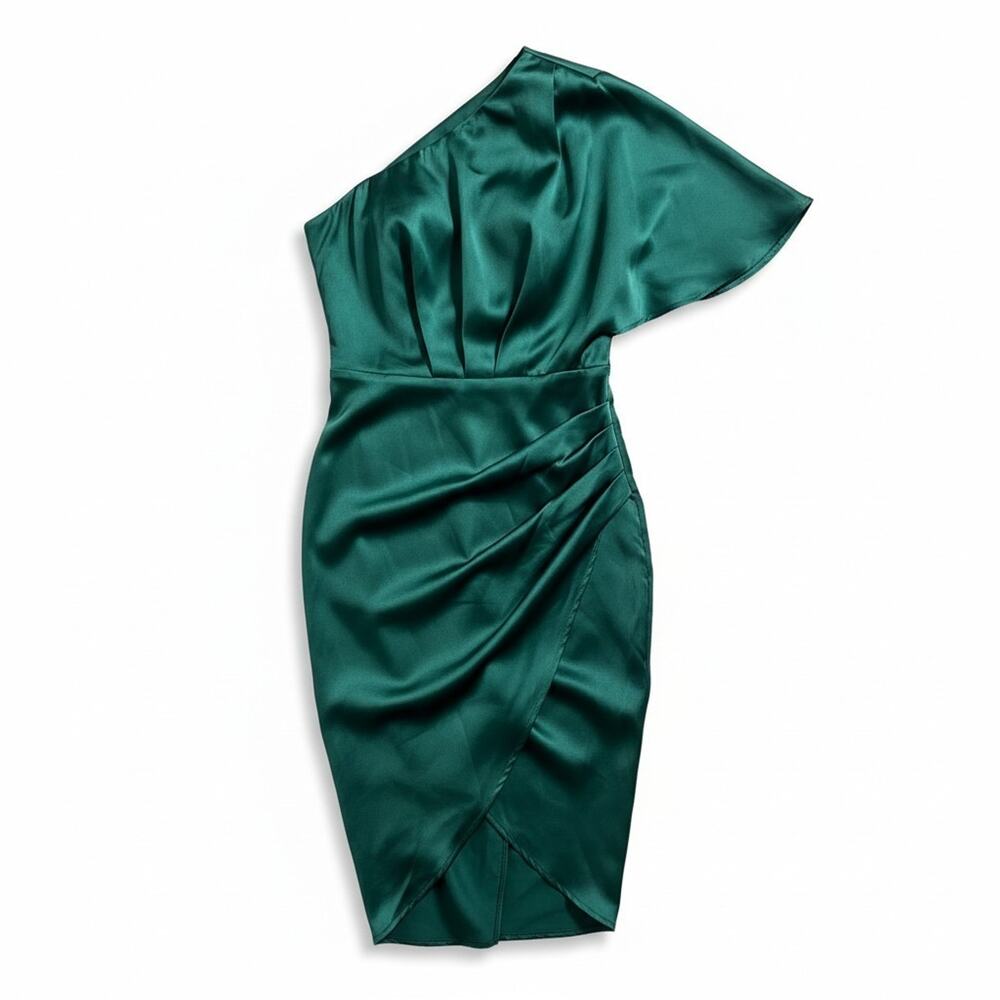 Cupshe One-Shoulder Emerald Green Cocktail Dress – XL Side Ruching Flattering